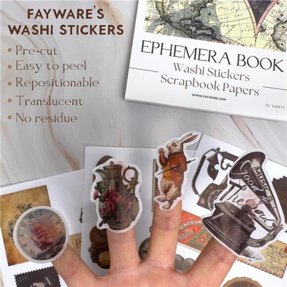 411 Vintage Washi Stickers & 20 Scrapbook Papers - FAYWARE Ephemera for Junk - Picture 4 of 7